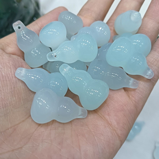 玉石手工古风 天然冰种玛瑙玉髓海蓝宝葫芦吊坠玉葫芦男女项链夏季