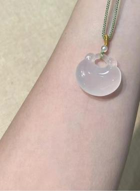 天然白玛瑙元宝如意锁吊坠玉髓平安锁中式锁骨链玉石项链礼物情侣