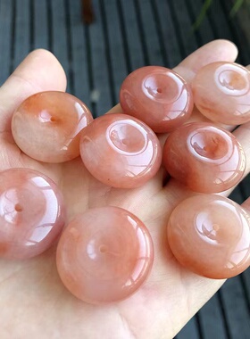 天然金丝玉平安扣吊坠 粉色桃花酿加厚玉石怀古玉扣挂件