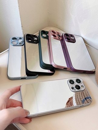 玻璃镜面手机壳女适用苹果iphone15promax款新品高级感奢华13pro补妆镜苹果12苹果16创意苹果X名媛14少女简约