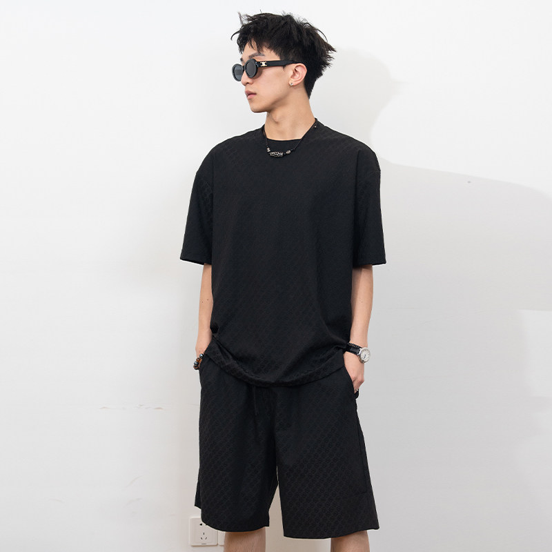 PANMAX/潘·麦克斯夏季大码休闲宽松潮流 提花刺绣短裤