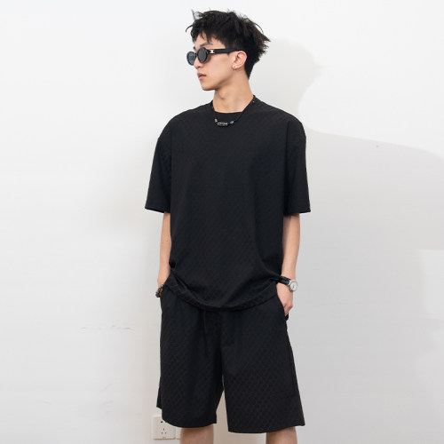 PANMAX/潘·麦克斯夏季大码休闲宽松潮流 提花刺绣短裤