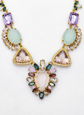 欧美y单小众超美打标短款异域风复古钻石头珐琅女项链首饰独款