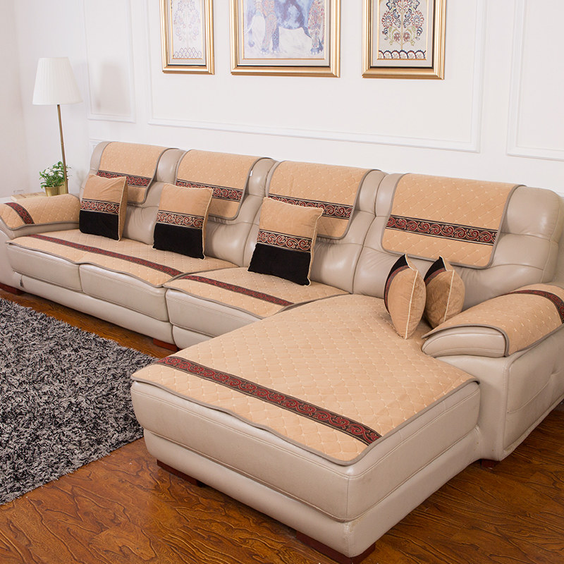 真皮沙发垫子防滑四季通用毛绒坐垫简约现代贵妃位四季沙发套定做