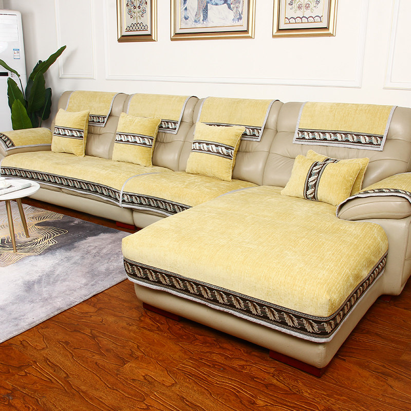 皮沙发垫四季通用防滑雪尼尔坐垫高端新中式简约现代布艺组合沙发