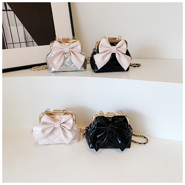 韩版儿童包新款外贸菱格绣线夹扣女童单肩包甜美蝴蝶结小孩斜挎包