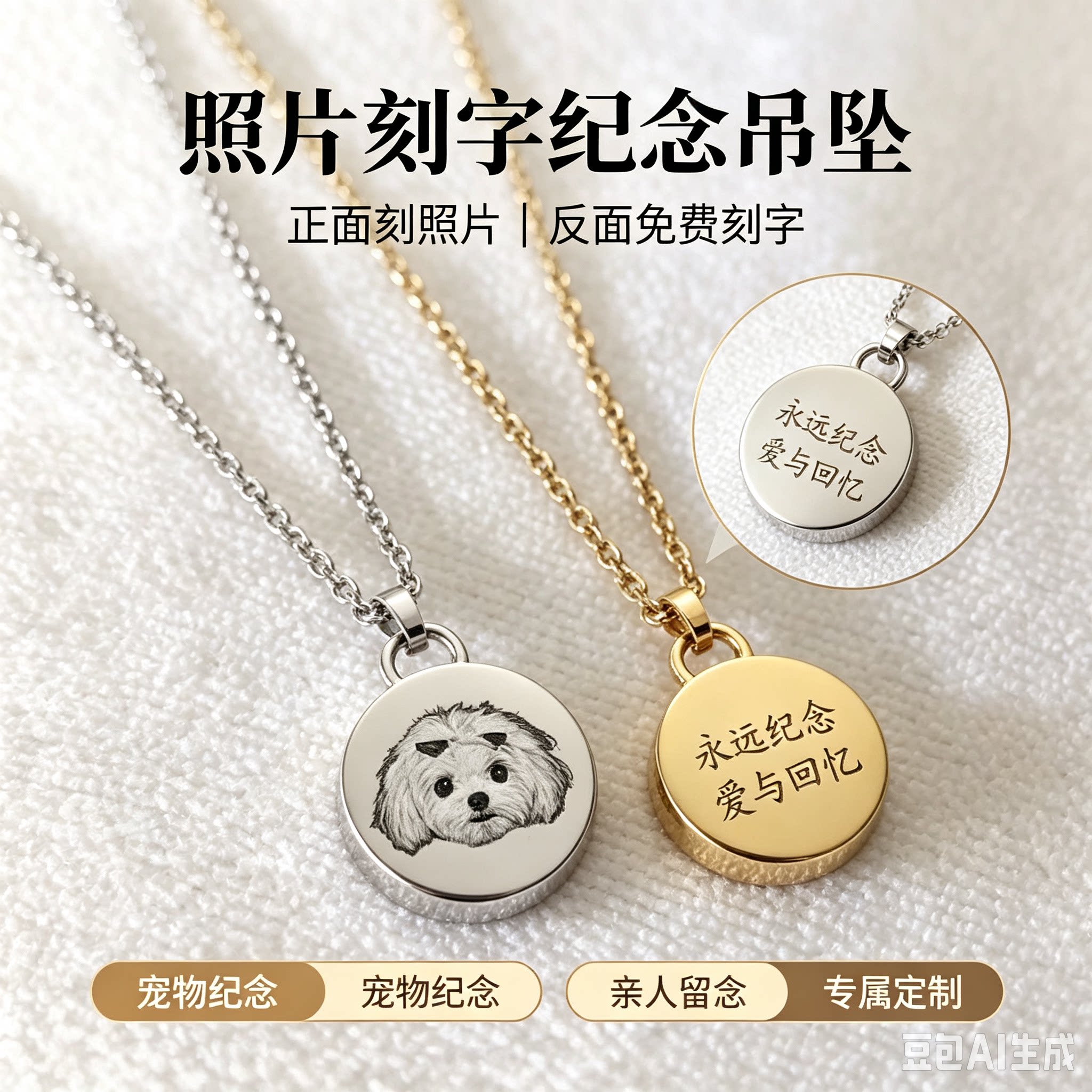 宠物纪念吊坠可打开骨灰项链定制刻照片猫咪狗狗毛发遗物留念项链