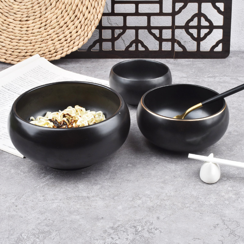 中式陶瓷汤碗纯黑色圆形餐具修行出家僧人钵碗深碗家用饭碗素食碗
