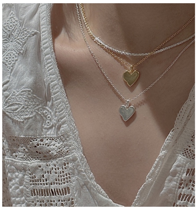 日系小众设计立体磨砂爱心 项链925纯银镀金高级感轻奢锁骨链女