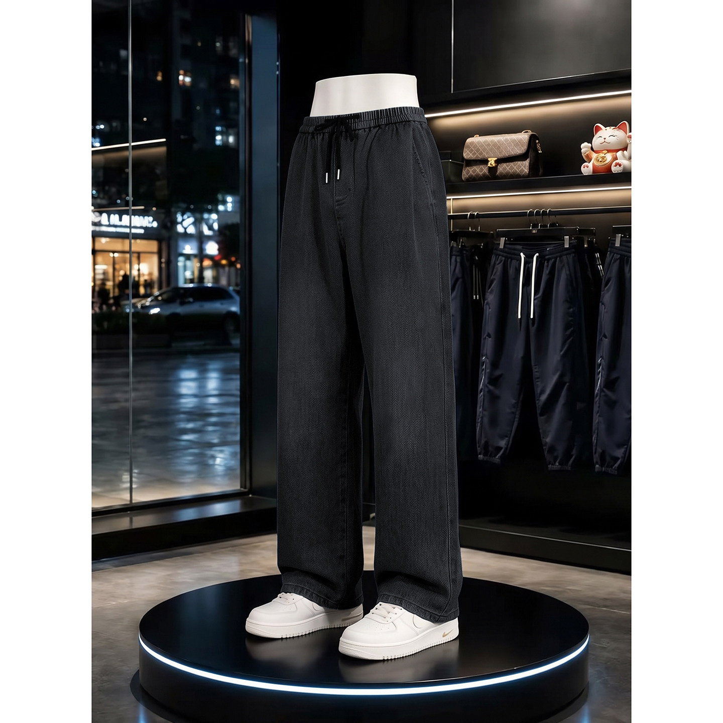 秋冬星空纹宽松日系水洗牛仔阔腿裤男 M-4XL