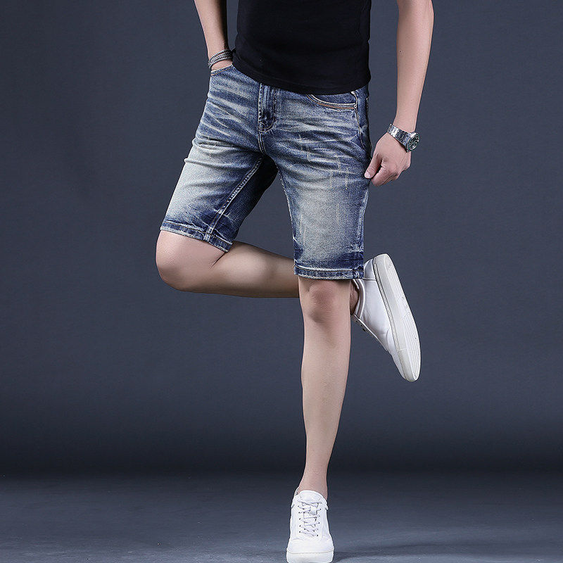 夏季男士牛仔短裤修身潮流五分裤弹力破洞薄款中裤休闲新款马裤男