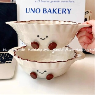 可爱手绘可可豆陶瓷餐具高颜值家用米饭碗釉下彩餐盘面碗一人食