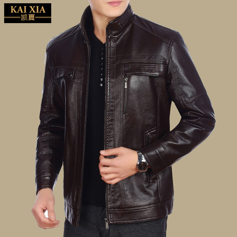 中年男士皮衣加厚款爸爸40春装