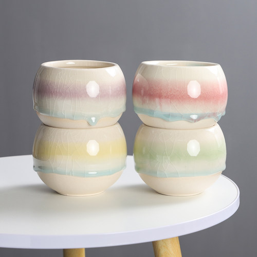 素烧粗陶简约流釉多肉花盆绿植盆