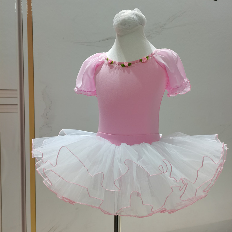 儿童短袖粉色芭蕾舞裙练功服