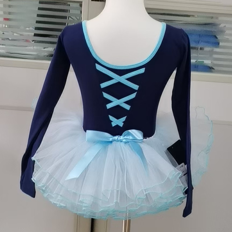 女童长袖纯棉大红色练功服公主裙