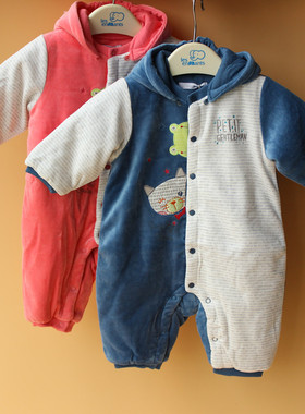 丽婴房专柜童装absorba男女宝宝冬季绒面夹棉衣服连衣裤爬服哈衣