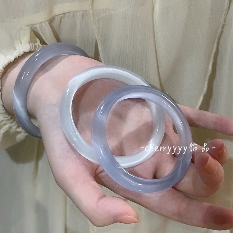 A级冰冰蓝白月光猫眼手镯女清透水光感仙女细条偏光镯子闺蜜礼物