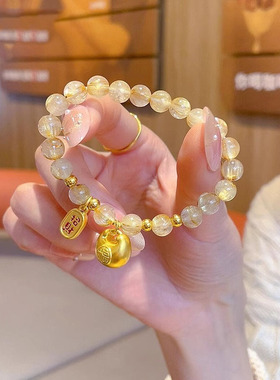 新中式小胖福仿金发晶手串ins小众设计高级感国风招财手链礼物女