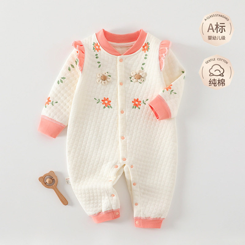 婴儿衣服春秋夹棉保暖秋季新生儿秋冬薄棉连体衣宝宝加厚打底冬款
