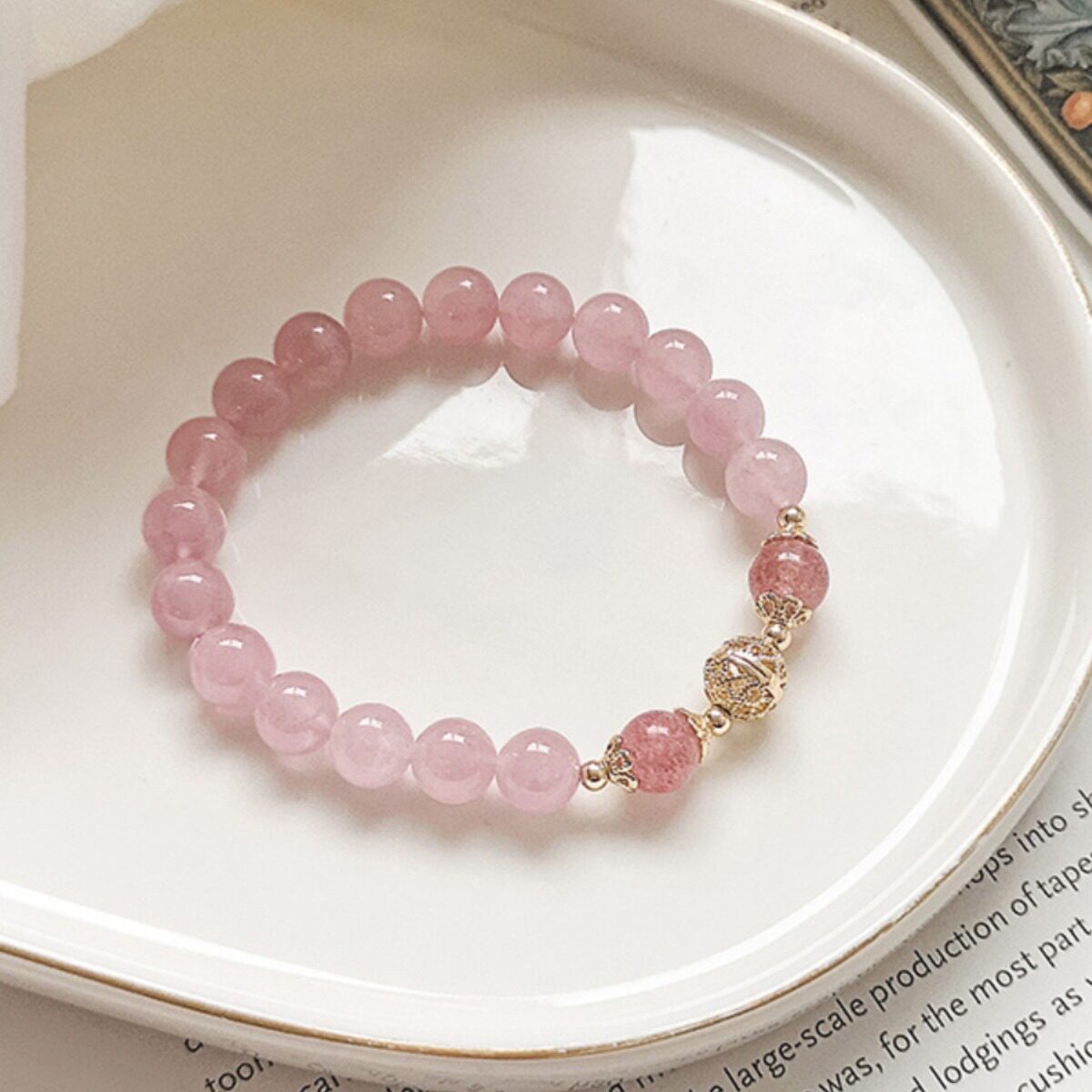 仿粉水晶手链女桃花缘转运小众设计粉晶手串女DIY送闺蜜生日礼物