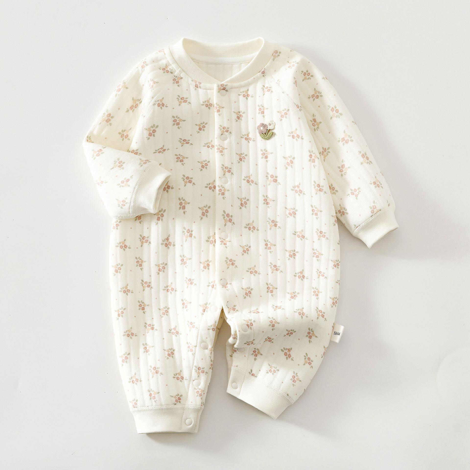 秋冬婴儿三层保暖连体衣婴幼儿纯棉无骨对开哈衣爬服连体外出服