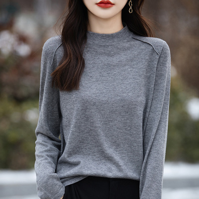 春秋半高领薄款羊毛打底衫