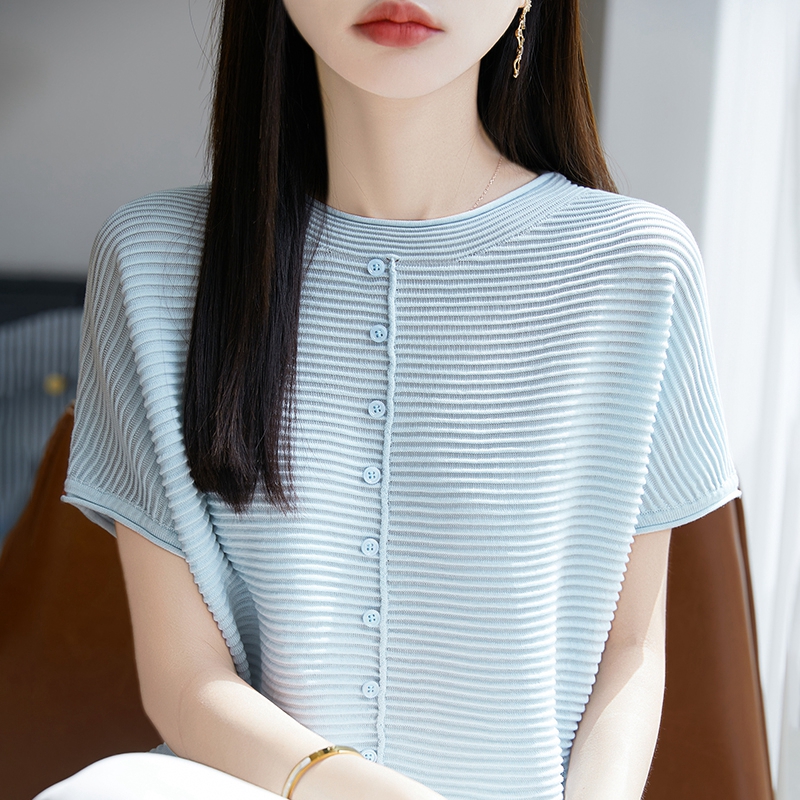 夏季新款短袖女圆领半袖莱赛尔天丝小衫薄款T恤亚麻针织冰丝上衣