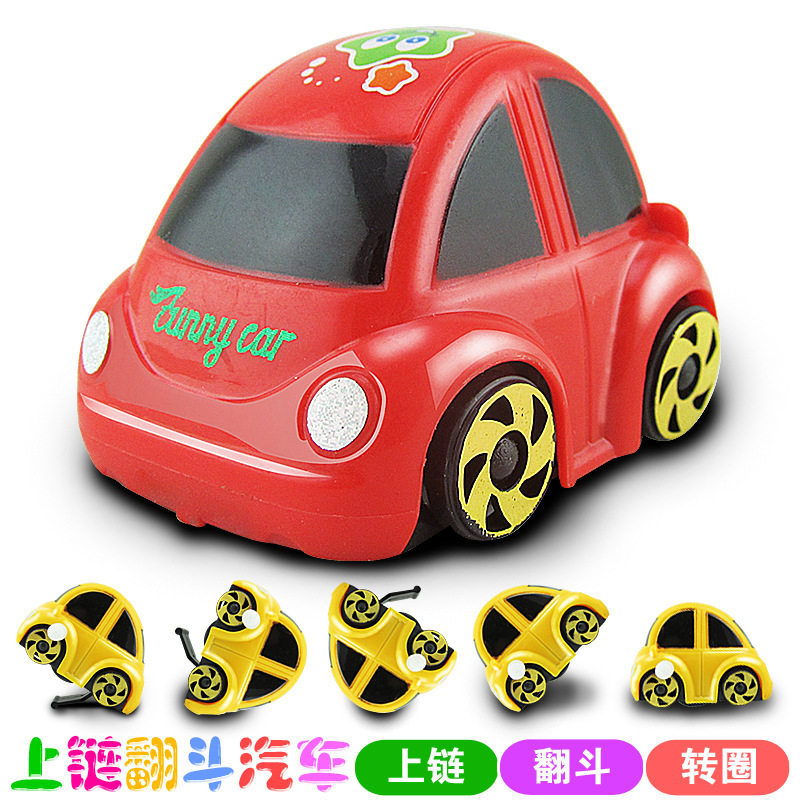 儿童上链翻跟斗小汽车发条上旋玩具旋转翻跟斗小车跨境地摊热卖