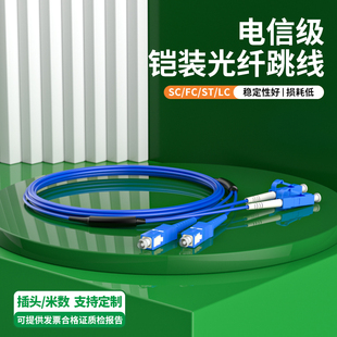 SC转FC 光纤跳线单模单芯SC ST光缆延长线双芯1 铠装 10m方头尾纤工程防鼠抗拉成品光纤线跳纤电信级