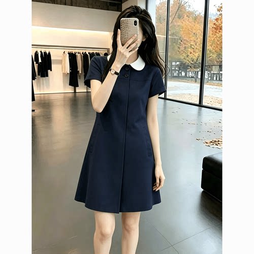 法式小个子气质减龄显瘦连衣裙女可爱娃娃领温柔风通勤百搭短裙子