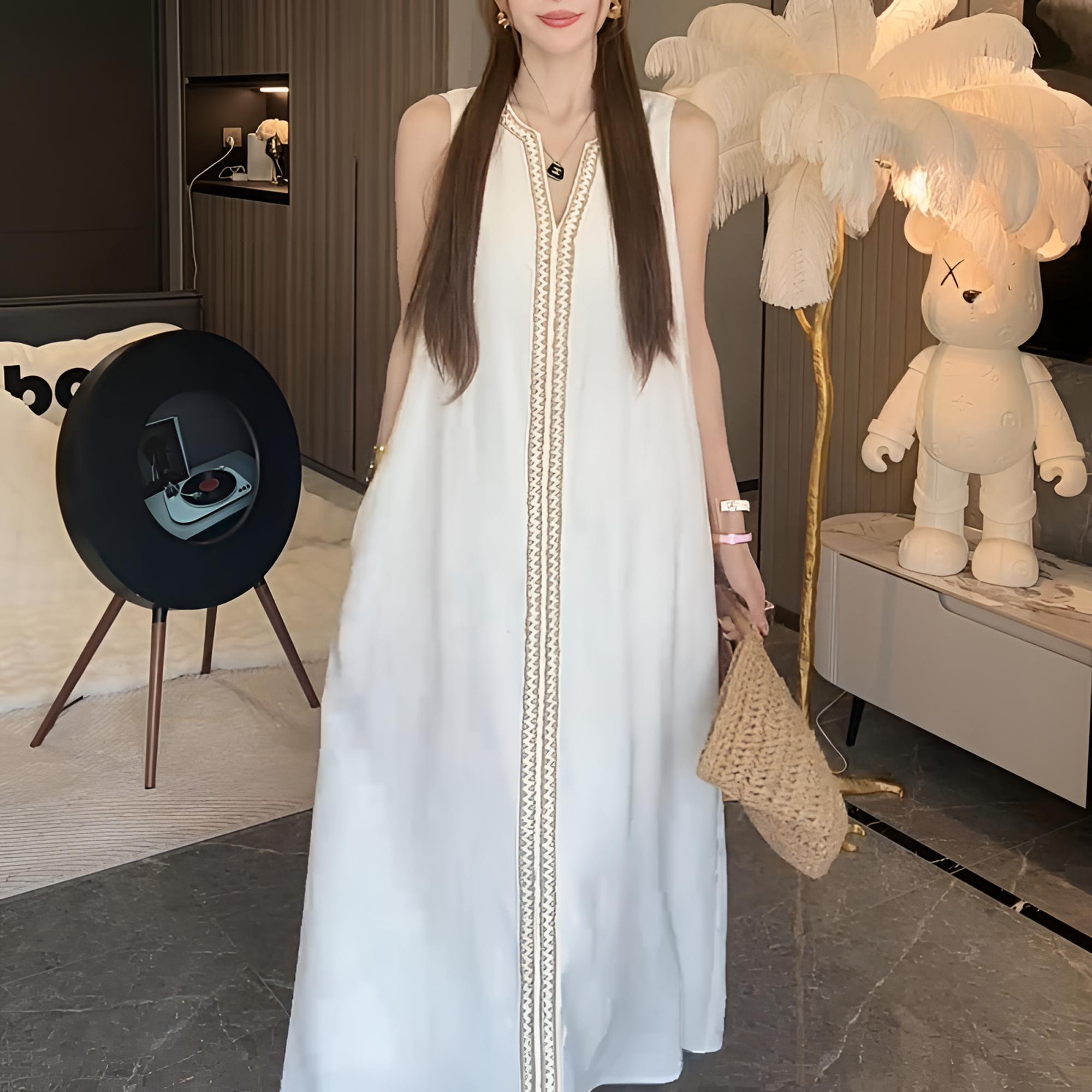 新款女装时尚休闲百搭显瘦连衣裙女宽松V领套头无袖裙子2025夏季