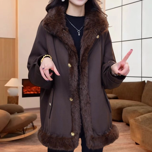 新高质量特大码新年战袍胖妹妹高级感咖色外套网红宽松防寒保暖冬