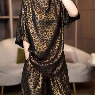 套装 新款 高级感轻奢豹纹印花裤 女2025夏季 圆领显瘦百搭衬衫 短裤