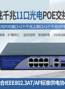 锐闪  百兆千兆8口11口POE供电48V交换机分离器网线监控无线AP国标兼容支持海康大华TP摄像头SFP扩展槽sc光口