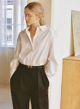 Into Fiction 法式袖扣宽大廓形长袖通勤男友白衬衫挺括量感衬衫