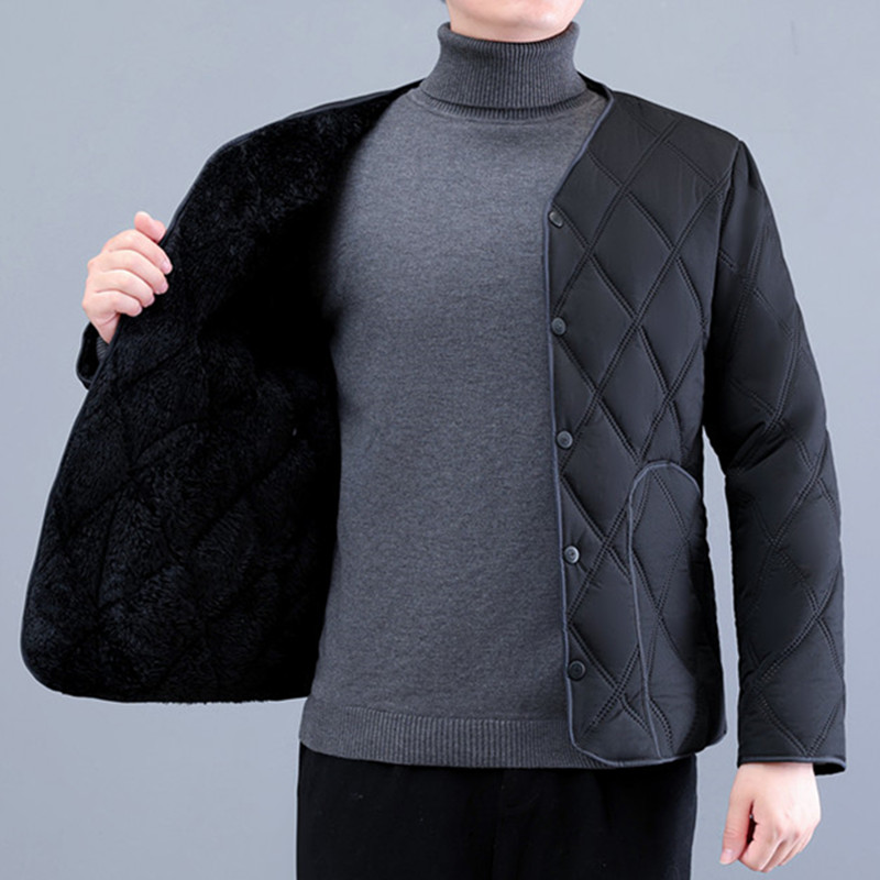 男士加绒棉衣2024秋冬新款保暖内胆爸爸装外穿棉服中年大码棉外套