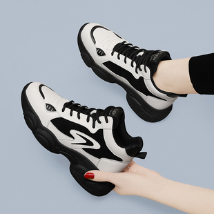 真皮运动鞋女款冬季加绒老爹鞋高帮新款休闲鞋防滑大码女鞋41一43