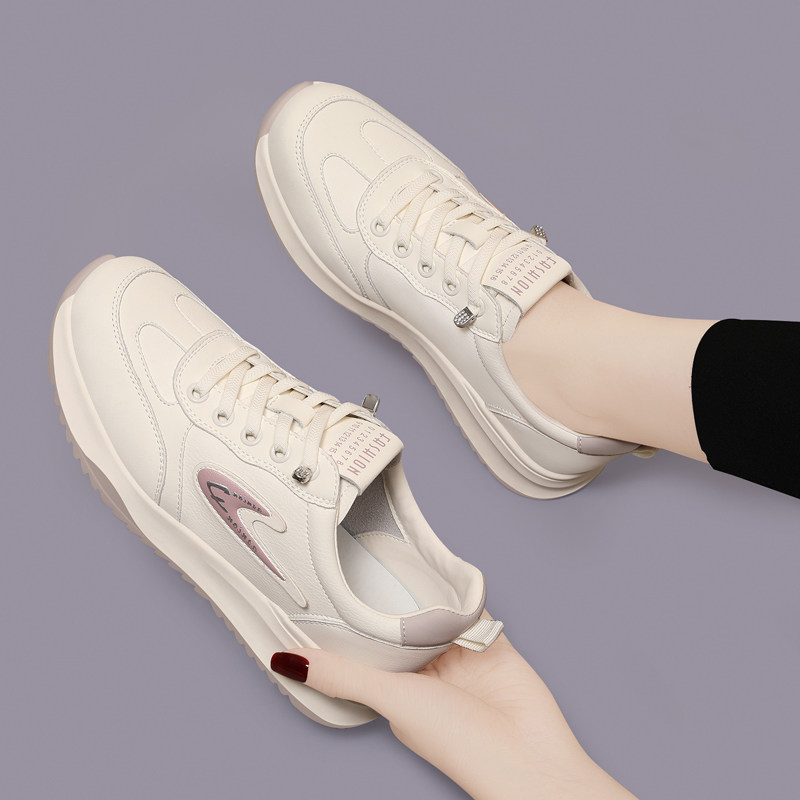 品牌真皮老爹鞋女款2024新款秋季休闲运动鞋跑步减震轻便厚底板鞋