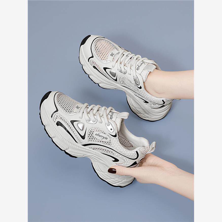 真皮凉鞋女款2025新款夏季厚底小白鞋网鞋透气网面运动休闲老爹鞋