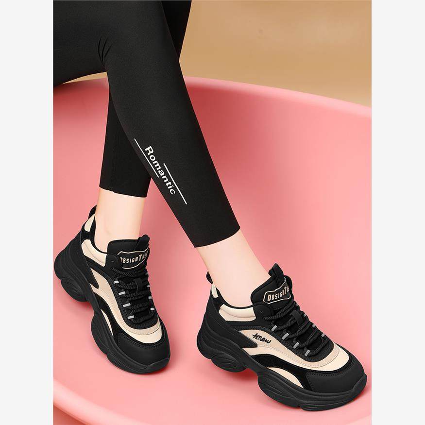 鞋子女2025新款春秋爆款显脚小老爹鞋厚底旅游运动休闲软底不累脚