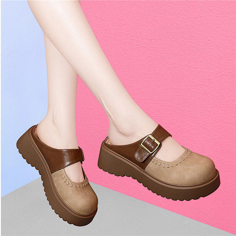 品牌厚底勃肯鞋女2026新款春夏包头半拖鞋扣带软底外穿穆勒鞋百搭
