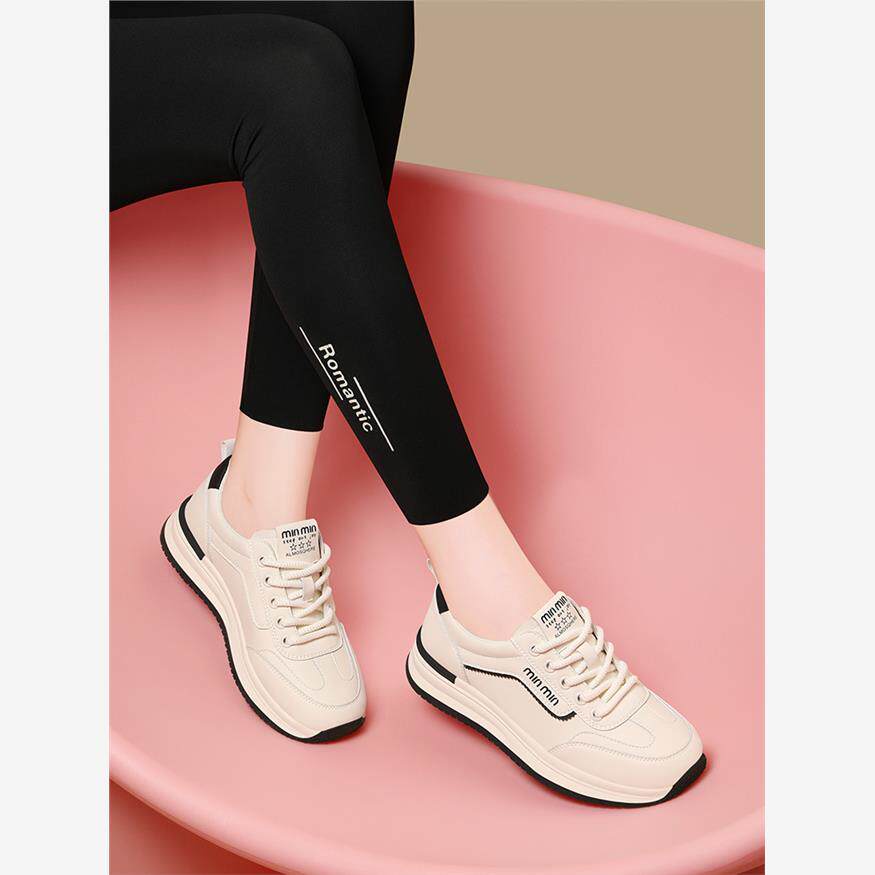 皮面小白鞋女2024新款春季新款厚底百搭软底运动鞋休闲轻便旅游鞋