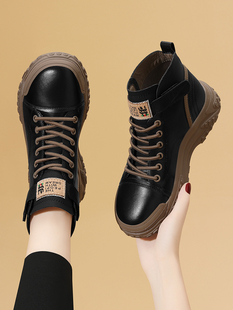 低帮真皮马丁靴女2023年新款冬季厚底黑色皮鞋英伦风短靴春秋加绒