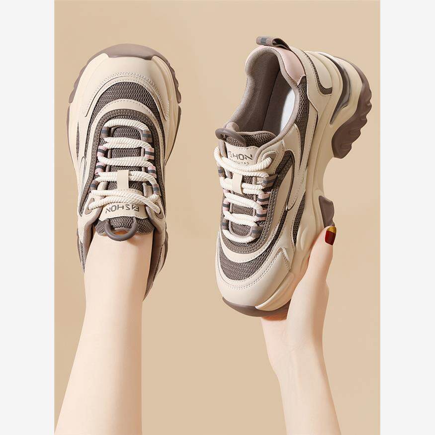 显脚小老爹鞋女款2025新款春秋夏季轻便厚底增高软底休闲旅游运动