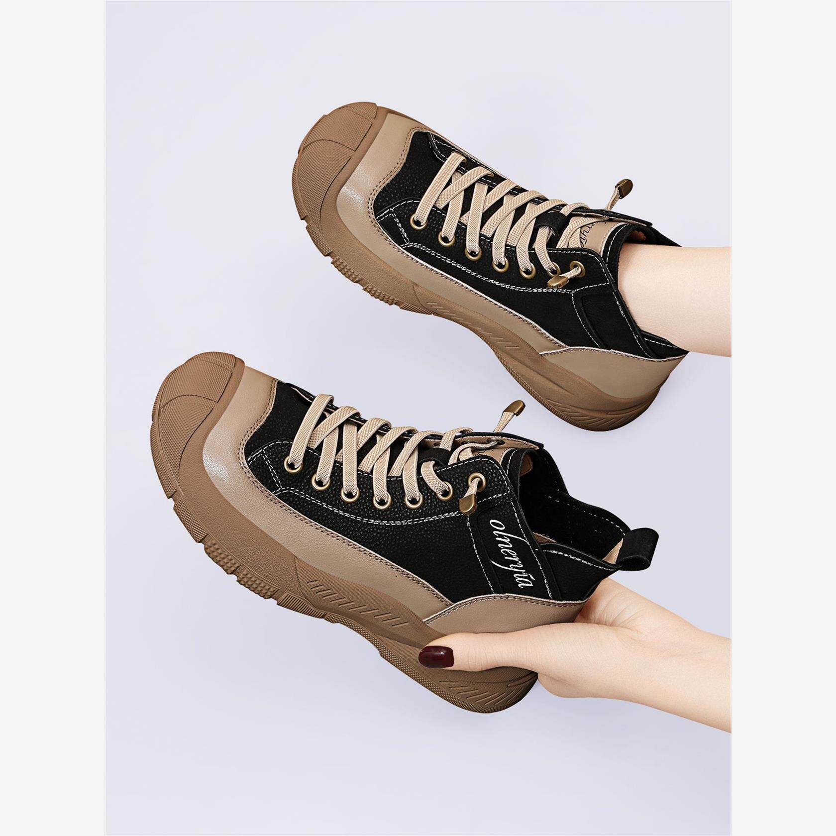 厚底高帮鞋女真皮2025年爆款今年流行的休闲运动鞋春秋款高腰鞋子