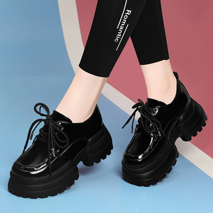 厚底老爹鞋真皮女款2025春夏季新款英伦风单鞋黑色运动增高皮鞋女