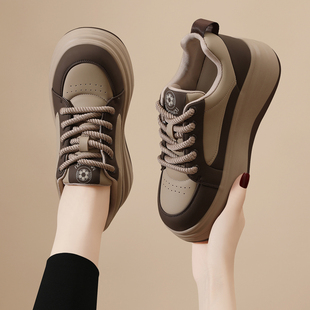 时尚面包鞋2025年春季新款厚底真皮老爹鞋百搭韩版运动休闲板鞋