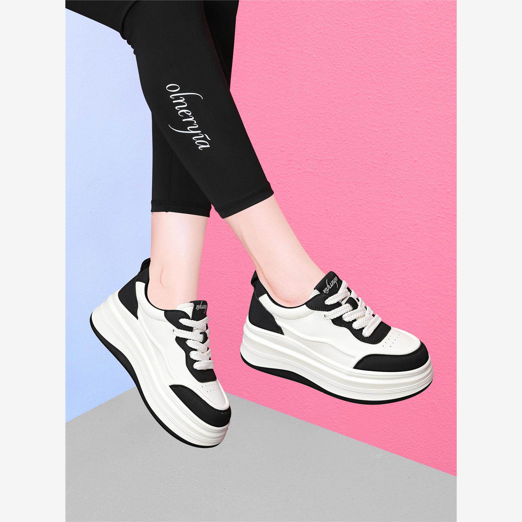 品牌鞋子女2025新款爆款春秋季老爹鞋厚底增高运动休闲熊猫鞋百搭