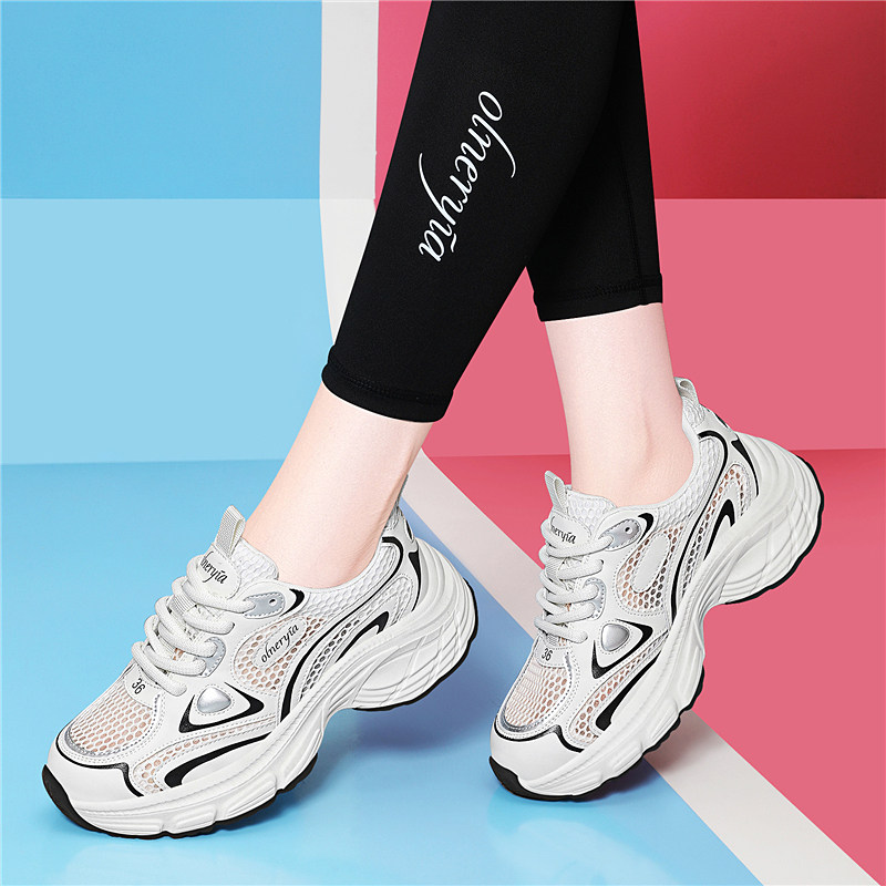 真皮老爹鞋女软底透气2025夏季网面凉鞋轻便百搭旅游休闲 运动鞋